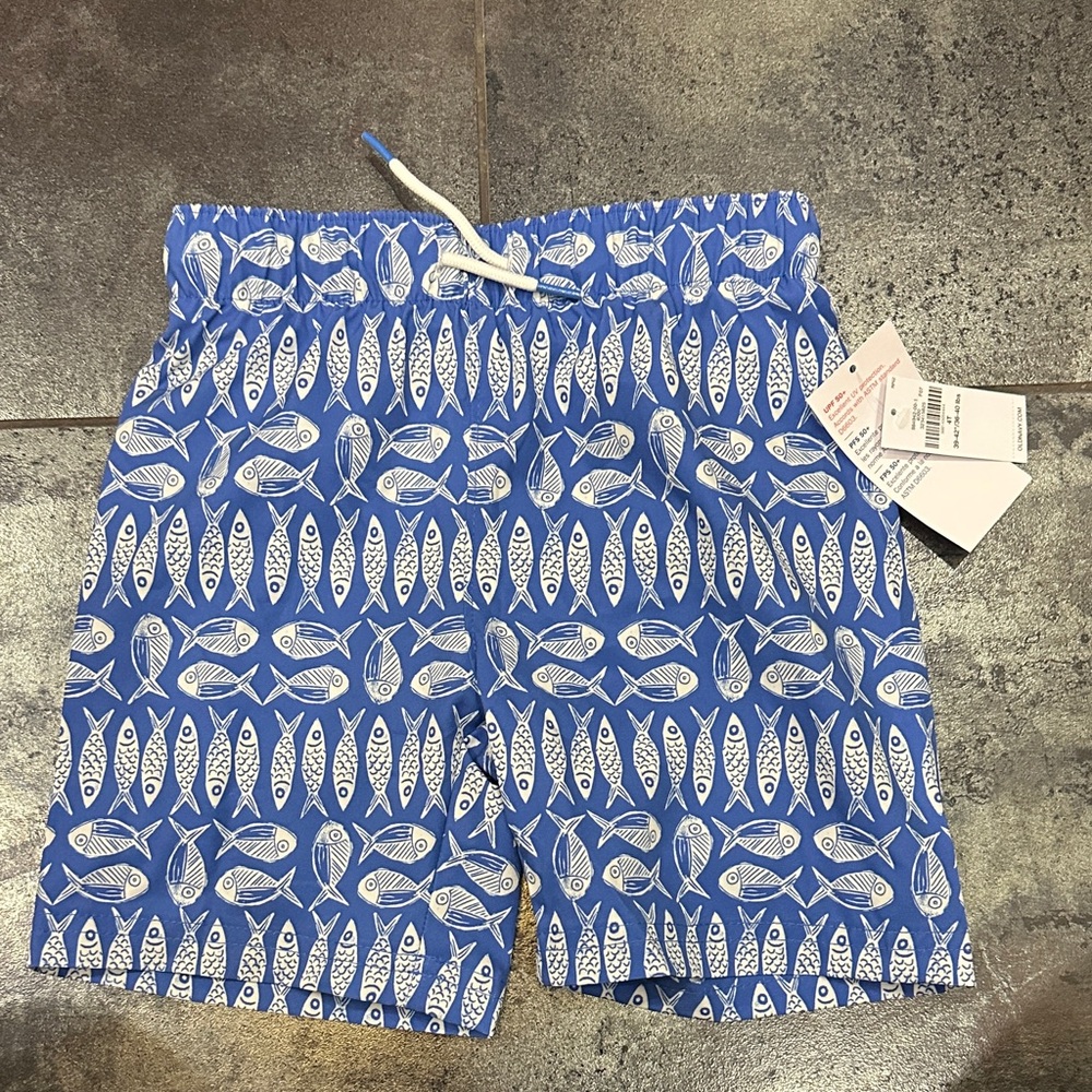 Old Navy Blue Fish-Print Boys SwimShorts